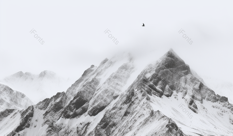 淡色系列国风巍峨雪山雪雾和飞鸟,高清,摄影图,摄影图片,图片大全,摄影图免费下载
